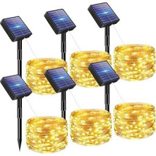 6 vnt. lauko saulės šviesos žibintų, 5 m, 50 LED šviesos diodų, saulės lauko žibintai, 8 režimai, IP65 atsparumas vandeniui, oro sąlygoms, saulės šviesos žibintai sodui, tvorai, medžiui, kiemui, balkono apdailai (Šiltas)