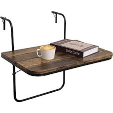 Balkono turėklų stalas Lauko sulankstomas pakabinamas stalas Reguliuojamas medinis balkono baro stalas turėklams Erdvės taupymo turėklų aptarnavimo stalas Baluster Garden Patio Brown