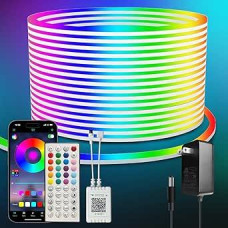 LED Strip 10 m, IP65 Waterproof Silicone Light Strip, 24 V Flexible RGB Neon LED Strip, Dimmable Rope Lights with Remote Control for DIY Home Bedroom Indoor Outdoor Decoration