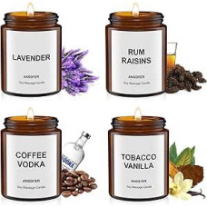 4 vnt. masažo žvakių masažo terapijai Sojos + kanapių sėklų aliejus, masažo aliejaus žvakė poroms Kūno aliejaus losjono žvakių dovanų rinkinys 512 g (levandų, romo razinų, kavos degtinės, tabako vanilės)