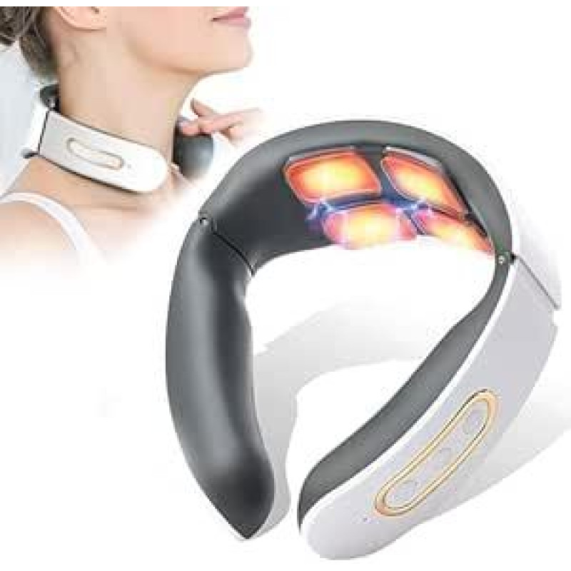 Kaklo masažuoklis, 6 režimai, 9 intensyvumo lygiai, belaidis nešiojamasis elektrinis masažuoklis, 4 galvos masažo impulsai ir šildymo funkcija su pastovia temperatūra, skirta tiksliam masažui biure ir namuose