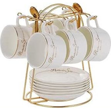 Cappuccino Cup Set Cups & Saucers of 6 (150 ml), Luxury Tea Cup Set with Gold Trim, Coffee Cup with Handle, British Royal Porcelain Cups (White)