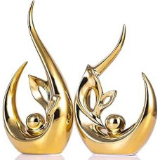 XMGZQ Auksinė keraminė statulėlė, 2 vnt., modernus abstraktus skulptūros dizainas, 24 cm porcelianinės figūros, namų puošmena, stalo puošmena svetainėje, miegamajame, valgomajame, biure, meno statulėlė