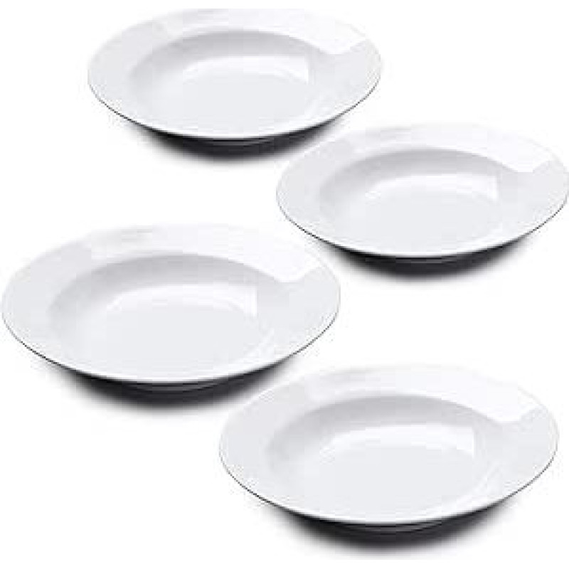 WM Bartleet & Sons 1750 TSET130 Tradicinis 4 atskirų porcelianinių sriubos dubenėlių su kruopomis, ryžiais, makaronais ir salotomis rinkinys 22 cm balto porceliano