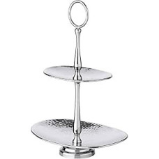 EDZARD Gulf 2 Tier Oval Cake Stand High Polished Stainless Steel Hammered Stainless Steel