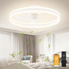 VOLISUN Ceiling Fan with Lighting and Remote Control, 6 Wind Levels and Dimmable, Modern Ceiling Light with Fan, Quiet LED Ceiling Fan for Bedroom, Living Room (White, 40 cm)