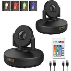 MIOBLUE Wireless LED Headlight with Remote Control, Rechargeable Accent Display Picture Light with Rotating Head, 12 Colours, Dimmable LED Spot Puck Lights for Artwork, Dartboard Gallery, Pack of 2
