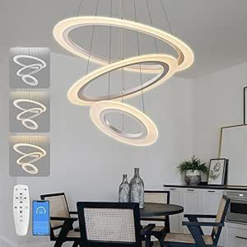 Pakabinama šviesa Valgomasis stalas 3 lempos Valgomojo stalo lempa Reguliuojamas aukštis Valgomojo kambario šviestuvai 60 W pakabinama šviesa Dimmable su nuotolinio valdymo pulteliu LED pakabinama lempa Gyvenamasis kambarys Valgomasis kambarys Virtuvės ba