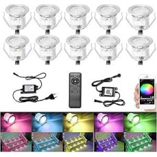WLAN lauko grindų prožektoriai, 10 vnt., RGB LED, įleidžiami grindų prožektoriai, lauko, IP67 atsparūs vandeniui, DC12 V, skersmuo 30 mm, LED grindų žibintai lauke, terasos apšvietimas, Alexa Google Home