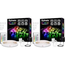 sylvwin LED juosta 5 m RGB LED juostelės pasakų žibintai su nuotolinio valdymo pulteliu, LED juostelės šviesos juostelės su 16 spalvų keitimo, 4 režimai namams, miegamajam, televizoriui, spintelės apdailai, šaliai, SMD 5050