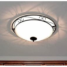 Licht-Erlebnisse Lubų šviestuvas Kaimo namų stiliaus svetainės šviestuvas, juodas, metalinis, stiklinis, kaimiškas, mažai atspindintis, E27, 3 lemputės, skersmuo 47 cm, apvalus, lubų šviestuvas Virtuvė, lubų šviestuvas Antikvarinis