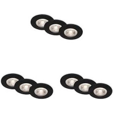 BRILONER Leuchten - 3er Set LED Einbauleuchten Decke, Dimmbare Einbaulampen, Ultraflache Einbaustrahler Bad, Badeinbaustrahler IP44, Schwarz, 90x25 (DxH), 7036-035 (Packung mit 3)