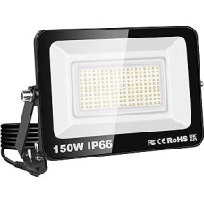 150W LED prožektorius, 15000LM itin ryškus lauko apsaugos žibintas, 4000K šiltos baltos spalvos, IP66 atsparus vandeniui, 1,5 m ilgio kabelis su ES kištuku, skirtas sodui, garažui, kiemui, terasai, keliui, verandai