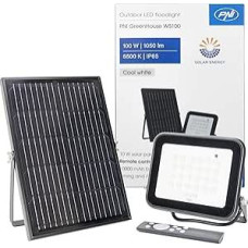 PNI GreenHouse WS100 100W LED reflektorius su saulės kolektoriumi, 10000mAh baterija, nuotolinio valdymo pultu, reguliuojamu laiku ir ryškumu, 6500K, IP65