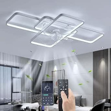 Tylus lubų ventiliatorius su apšvietimu LED 80 W šviesos diodų reguliuojamas ventiliatoriaus lubų apšvietimas su nuotolinio valdymo pulteliu, modernus šviestuvas svetainei, miegamajam, virtuvei, 6 greičiai, baltas, 103 cm