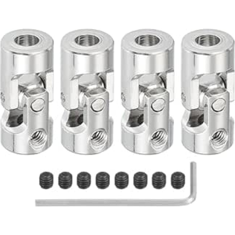 PATIKIL Universalus sukamasis vairavimo velenas nuo 4 mm iki 5 mm vidinio skersmens, 4 dalių U šarnyrinio veleno jungtis su M4 varžtais, skirta variklio modelio robotui