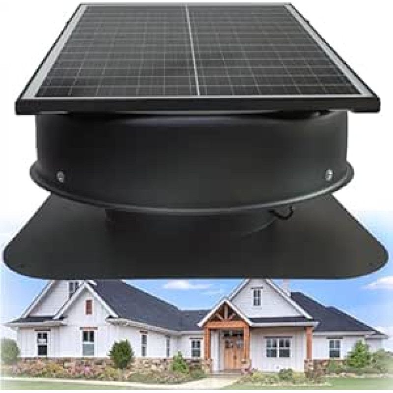 Solar Dachbodenventilator, 42W Dachhalterung mit Thermostatsteuerung, großer Luftstrom, geräuscharm, wetterfeste Belüftung für Haus, Garage, Geschäft, Wohnmobil, inklusive Fernbedienung