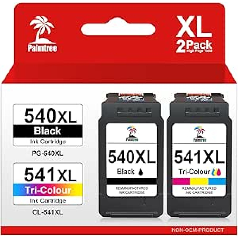 Palmtree 540XL 541XL Kompatibel für Canon Druckerpatronen 540 541 XL für Canon TS5150 Druckerpatronen für PIXMA MG3650s MG3650 MG3650 MG3600 MG3350 TS5100 TS5151 MX535 MX475 PG540XL CL541XL Schwarz Farbe