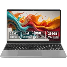 Laptop 15.6 Inch Full HD IPS Display Notebook with Fingerprint ID & Illuminated Keyboard, 8GB RAM 256GB SSD, Intel Quad-Core N5100, Slim Design for Business, University & Home Office