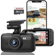 Miofive 4K Dashcam Car GPS, WiFi Car Camera, Bluetooth, Dash Cam Car 5.8GHz, 3 Inch IPS Display, Night Vision, Loop Recording, HDR, App Controlled, Up to 512 GB Compatible with Free 32GB Card