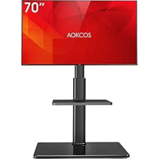 TV stovas TV grindų stovas 32-70 colių televizoriams, sveriantiems iki 40 kg, TV stovas su 2 pakopų lentynomis, reguliuojamas TV stovo aukštis, pasukamas pakreipimas, maks. VESA 400 x 400 mm (juoda)