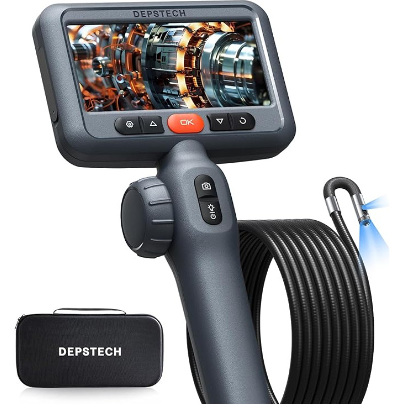 DEPSTECH Dvigubo objektyvo endoskopo kamera su šviesa, 8,5 mm endoskopo judanti galvutė, 210° pasukama apžiūros kamera, 1080P vamzdžio kamera, IP67 lankstaus kanalo kamera Endoskopo kameros automobilinis įrankis 3 m