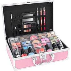 LOVE URBAN BEAUTY Vegan Hot Pink Vanity Case - 82 dalių makiažo rinkinys paauglėms ir moterims su akių šešėliais, skaistalais, lūpų dažais ir nagų priemonėmis - juokingas kelioninis tualeto dėklas mergaitėms