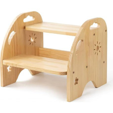 Vaikiškas pėdkelnis, medinis laiptelis, neslystanti laiptelis, medinis, 2 lygių, skirtas vonios kambariui, virtuvei, vaikų kambariui