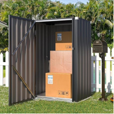 YODOLLA Garden Cabinet, Single Door, Outdoor Cabinet, Weatherproof, Sturdy Metal Parcel Delivery Box & Storage with Lock for Garden, 76 x 55 x 144 cm, Dark Grey