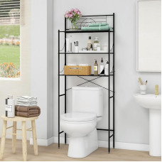 MALLBOO Washing Machine Shelf, No Drilling, 3 Levels, Bathroom Shelf, Stainless Steel Toilet Shelf, Space-Saving Bathroom Carrier (Black)