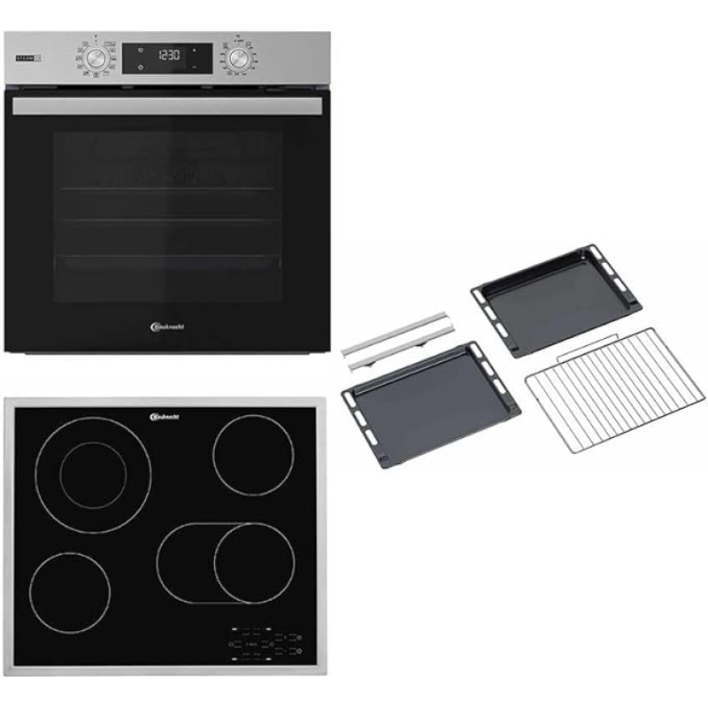 Bauknecht BAKO 466 Steam RAD Įmontuojamos orkaitės su kaitlente derinys / Karšto oro orkaitė su 12 funkcijų / Švelnus garas / A+ energijos vartojimo efektyvumo klasė / Stiklo keramikos kaitlentė / 60 cm / Nerūdijantis plienas