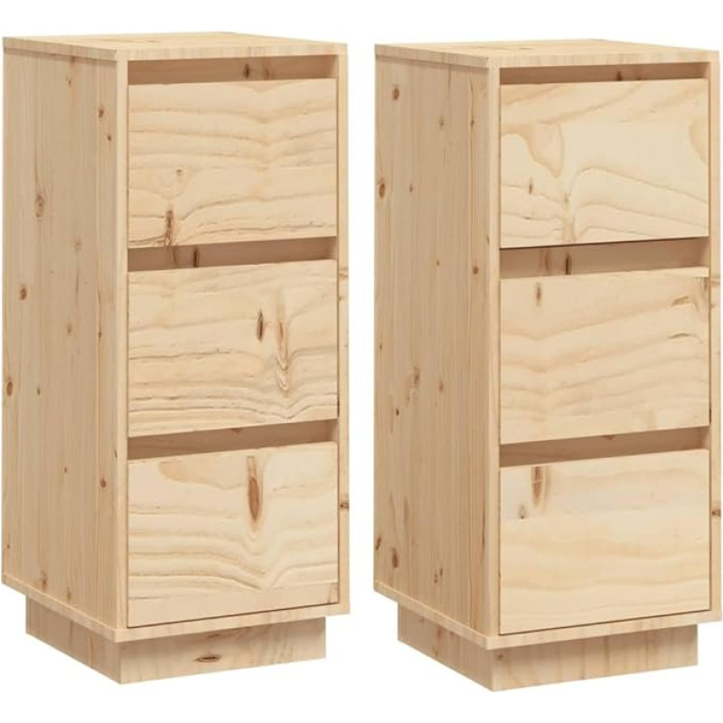 vidaXL 2 x komoda su 3 stalčiais Komoda šoninė spintelė Šoninė spintelė Daugiafunkcinė spintelė Stalčių spintelė 32 x 34 x 75 cm Pušies masyvo mediena