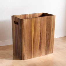 TREELF 10L Wooden Waste Baskets, Solid Wood Acacia Waste Basket with Handles, Rectangular Trash Bin, Waste Bin for Bedroom, Bathroom, Kitchen, Living Room and Office - Decorative Home Accessory