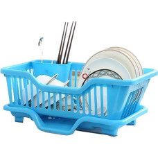 Indų džiovintuvas su nusausintuvu ir nusausinimo lenta virtuvės reikmenims, tinka indams, lėkštėms, dubenėliams, lazdelėms ir šaukštams (mėlynas)