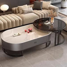 Ovalus akmeninis kavos staliukas Modernus plieninis rėmas Nesting stalai gyvenamajame kambaryje Miegamasis