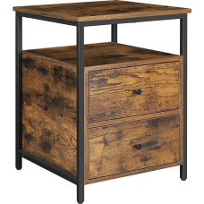 VASAGLE Naktinis staliukas 45 x 45 x 60 cm su atviru skyriumi ir 2 stalčiais, skirtas svetainei, miegamajam, kaimiškai rudos ir juodos spalvos LET067B01