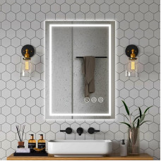 Simusi Bathroom Mirror with LED Lighting, 50 x 70 cm Mirror with Light, Wall Mirror with Front Lighting, Anti-Fog Function, Dimmable, with 3 Adjustable Light Colours