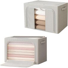 Resszo 2 Pack Große Kleideraufbewahrungstasche, Faltbare Oxford-Tuch-Stahlrahmenbox, klares Fenster & Tragegriffe, wasserdicht, stapelbare Aufbewahrungsboxen für Kleidung, Bettwäsche, Decken (D-66L)