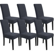 YSTELLAA Stretch kėdžių užvalkalai, 6 vnt., nuimami skalbiami kėdžių užvalkalai, aukštos nugaros kėdžių užvalkalai, elastingi, universalūs valgomojo kėdžių užvalkalai, žakardiniai kėdžių užvalkalai, modernūs, tamsiai pilki