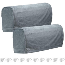 sourcing map Stretch Armrest Covers, Couch Armrest Covers with Swivel Pin, Sofa Armrest Covers, Non-Slip Furniture Protector Covers for Armchair, Armchair Slipcovers, Dark Grey, Pack of 2