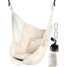 Chihee Hanging Chair, Hanging Swing, 2 Seat Cushions Included, Strong Webbing Straps and Hooks, Easy to Hang Hanging Chair Made of Soft Cotton Fabric, Side Pocket, Large Tassel Chair Set, Comfort Indoors and Outdoors