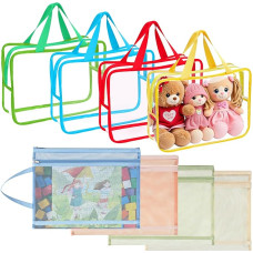 Chovbe 8 Pack Spielzeug Aufbewahrungsbeutel mit Griffen - 4 doppellagige Baustein-Organizer (33,5 x 24 cm) & 4 transparente PVC-wasserdichte Aufbewahrungsbeutel für Spielzeug, Puzzles, Reisen (4