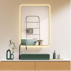 HOKO Louisiana Anti-fog LED Bathroom Mirror 50 x 70 cm / 70 x 50 cm with Golden Metal Frame High + Landscape Mounting Mirror Touch Switch + Light Change 2700-6500 K Warm White Cool White Neutral