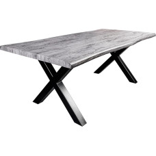 Riess Ambiente Industrial Dining Table Wild - 180 cm - Grey Washed Black - Wild Oak Design - Wane Edge X-Frame Conference Table