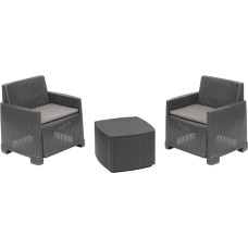 Dmora - Lauko svetainės komplektas Laigueglia Sodo komplektas su 2 foteliais ir 1 stalu rotango efekto su pagalvėlėmis 100 % pagamintas Italijoje Antracitas