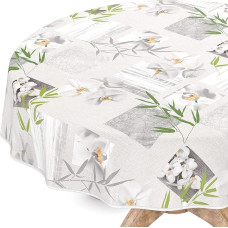 Washable Oilcloth Tablecloth Round 120 cm with Hem Orchid Spa Easy Care