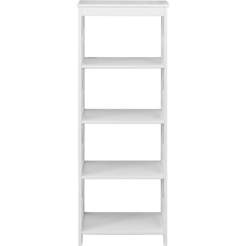 Rebecca Mobili RE6686 Laisvai pastatoma knygų spinta Balta Šiuolaikinė MDF knygų spinta 4 skyriai vonios kambariui Gyvenamasis kambarys Išmatavimai: 122 x 45 x 30 cm (aukštis x plotis x gylis)