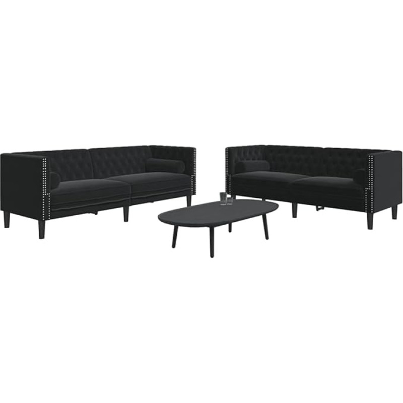 Tidyard 2-TLG. Chesterfield-Sofa-Set mit Nackenrollen Schwarz Samt, Polstersofa Loungesofa für Wohnzimmer Eingangsbereich Büro3209296