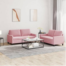 Homgoday Rosa Samt 2-Sitzer-Sofa Set mit Kissen, 140 cm Sitzbreite, stabiles Metall-Gestell - Sofagarnitur Modelis3201499