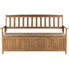 Beliani Sovana Practical Garden Bench Light Brown Acacia Wood Storage Space 160 cm